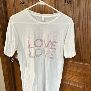 White T-Shirt with Pink 'LOVE' Print